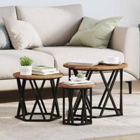 Nestbare Bijzettafel 3 pcs Oud hout 53 x 53 x 40 cm