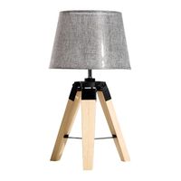 Tafel lamp - Nachtkast lamp - Stoffen kap en houten poten - Driepoot - 45 cm hoog - thumbnail