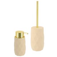 Toilet accessoire set - wc borstel en zeeppomp Diamond - beige - kunststof