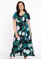 Yoek Jurk met V-hals TULIPS | Zwart | Maat 42/44