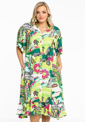 Yoek Jurk met ruches AMALFI | Groen | Maat 50/52