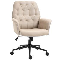 HOMCOM kantoorstoel met kantelfunctie draaistoel stoel voor kantoor aan huis in hoogte verstelbare bureaustoel ergonomisch 360Â° zwenkwielen schuimstof beige 66 x 69 x 89,5-97 cm - thumbnail