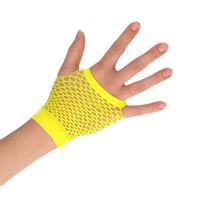 Gele korte visnet handschoenen voor volwassenen - thumbnail
