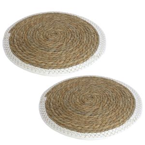 Set van 2x stuks pannen onderzetter van zeegras rond 34 x 34 cm