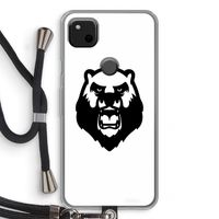 Angry Bear (white): Pixel 4a Transparant Hoesje met koord
