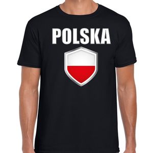 Polen landen supporter t-shirt met Poolse vlag schild zwart heren