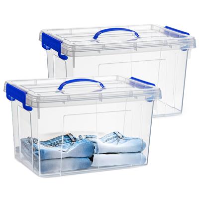 Opslagbox met deksel - 2x - transparant blauw - 18.5 liter - 42 x 30 x 24 cm - kunststof