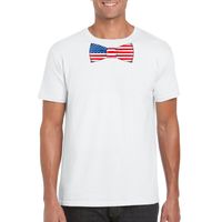 Wit t-shirt met Amerika vlag strikje heren - thumbnail