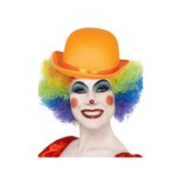 Clown verkleed set - gekleurde pruik - bolhoedje oranje - Carnaval clowns verkleedkleding