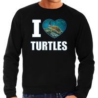 I love turtles sweater / trui met dieren foto van een schildpad zwart voor heren - thumbnail