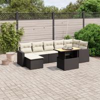 8-delige Loungeset met kussens poly rattan zwart