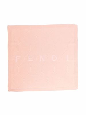 Fendi Kids couverture en maille torsadée à logo brodé - Rose