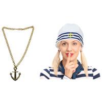 Carnaval verkleed Matrozen hoedje - wit - met gouden anker ketting - volwassenen - thumbnail