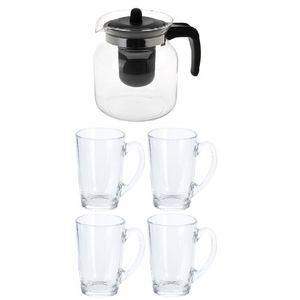 Glazen theepot met 4 theeglazen