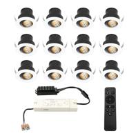 Set van 12 Medina LED Mini Inbouwspots met Trafo - 12 Volt 3 Watt 150 lumen - Dimbaar - Kantelbaar - Verzonken - Plat 35mm (Lage inbouwdiepte) - 2700K - IP44 waterdicht - Wit