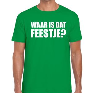 Waar is dat feestje heren T-shirt groen