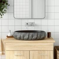 VidaXL Opzetwasbak ovaal 59x40x15 cm keramiek zwart en grijs