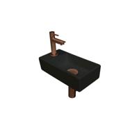 INK - Fonteinpack Porselein Links incl. Fonteinkraan - Design Sifon - Design Plug en Montageset - 360x180x90 Mm - Mat Zwart/mat Rose Goud