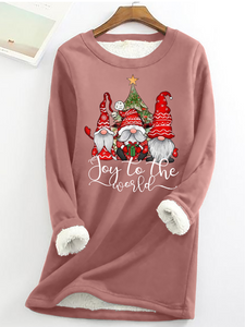 Joy To The World Gnome Santa Claus Crew Neck Casual Fleece Sweatshirt