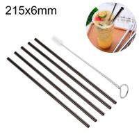 5 stuks herbruikbare RVS recht drinken stro + Cleaner borstel set Kit 215 * 6mm (zwart)