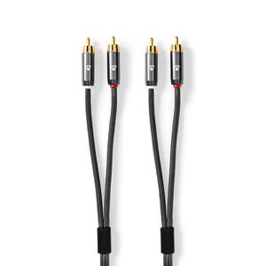 Stereo-Audiokabel | 2x RCA Male - 2x RCA Male | Gun Metal Grey | Gevlochten kabel