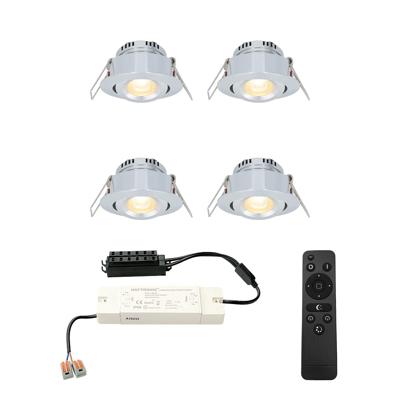 Set van 4 Sienna LED Mini Inbouwspots met trafo - 12 Volt 3 Watt 200 lumen - Dimbaar - Kantelbaar - Plat 30mm - 2700K - IP44 waterdicht - RVS
