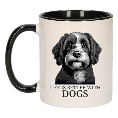 Cadeau mok voor honden liefhebbers - Labradoodle - zwart oor - pentekening - keramiek - 300 ml