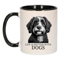 Cadeau mok voor honden liefhebbers - Labradoodle - zwart oor - pentekening - keramiek - 300 ml