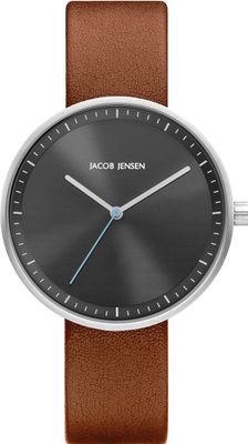 Jacob Jensen Strata 2 horloge (Kleur band: bruin, Kleur wijzerplaat: zwart, Materiaal band: leer)