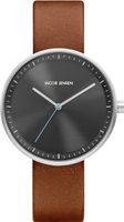 Jacob Jensen Strata 2 horloge (Kleur band: bruin, Kleur wijzerplaat: zwart, Materiaal band: leer) - thumbnail