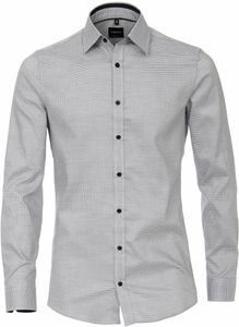 Venti Heren Overhemd Blauw Dobby Kent Body Fit