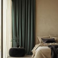 Velvet Gordijnen Verduisterend - Haken of Ringen - Groen maat: 250 x 150 cm - materiaal: Polyether - Dekbed-Discounter.nl