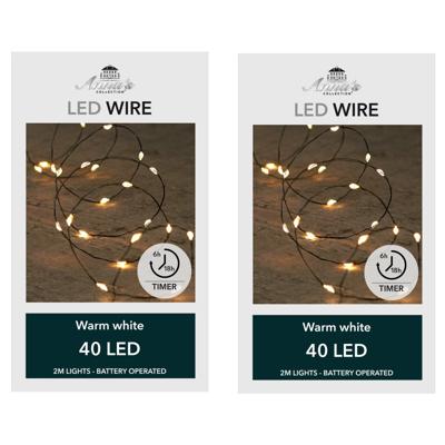 Draadverlichting lichtsnoer - 3x - 40 led lampjes - warm wit - 200 cm - op batterij - kerstverlichti