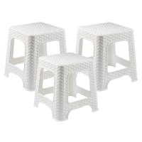 Plasicforte opstapje/krukje - 3x - wit - rotan kunststof - 32 x 32 x 30 cm - Keuken/kamers/dhz