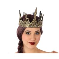 Atosa Carnaval verkleed koninginnnen kroon - oud goud kleur - plastic - dames - middeleeuwen   - - thumbnail