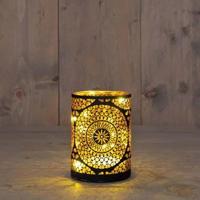 Cylinder glas marrakech 10led warm wit 9h12 cm zwart/goud - Annas collection