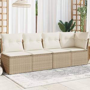 Tuinbank 4-zits met kussens poly rattan beige