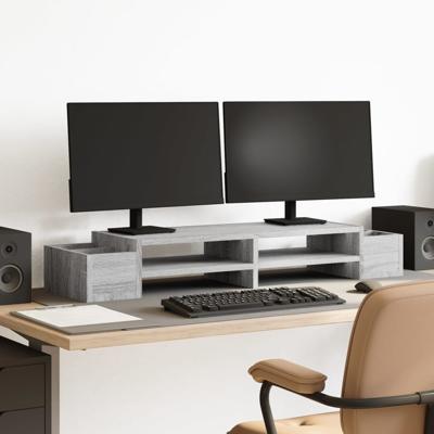 Monitorstandaard opbergruimte 100x27x15 cm hout grijs sonoma