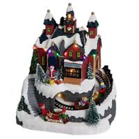 Kerstdorp kerst tafereel - werkplaats met muziek en beweging - met led verlichting - 21.5 cm