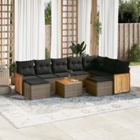 10-delige Loungeset met kussens poly rattan grijs