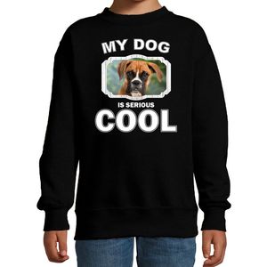 Boxer honden trui / sweater my dog is serious cool zwart voor kinderen