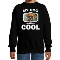 Boxer honden trui / sweater my dog is serious cool zwart voor kinderen - thumbnail