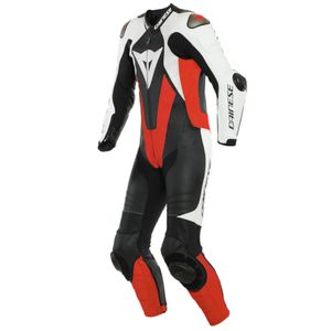 DAINESE Laguna Seca 5 Geperforeerd, 1-delig motorpak, Zwart-Wit-Fluo Rood