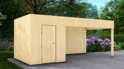Poolhouse Trendy 200x300 cm + overkapping 400 cm - onbehandeld- Plat dak- - Van Kooten