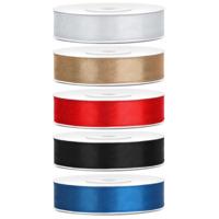 5x rollen satijnlint - sierlint - zilver-goud-rood-zwart-blauw - 1,2 cm x 25 meter - cadeaulint
