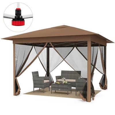 Paviljoen 3,5 x 3,5 m in Hoogte Verstelbaar Pop-up Tuinpaviljoen met Muskietennet Aanbouwpaviljoen met Dubbel Dak en Zonwering