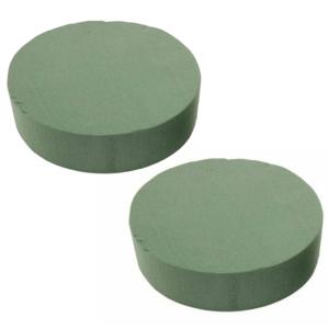 HBX Steekschuim/oase - 2x - nat - Rond - groen - D15 x H5 cm - voor bloemen - bloemstukken