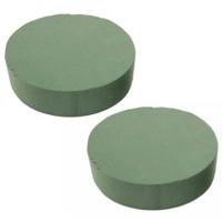 HBX Steekschuim/oase - 2x - nat - Rond - groen - D15 x H5 cm - voor bloemen - bloemstukken