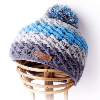 Wollen Muts Diagonaal Grijs-Turquoise