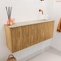 Toiletmeubel Mondiaz Joya Dlux | 100 cm | Meubelkleur Oak | Faye wastafel Frappe Wasbak Rechts | Zonder kraangat(en)